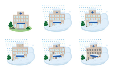 雪崩の被害を受ける病院のベクターイラストセット