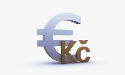 Fototapeta premium Dollar and Czech koruna Symbols Isolated on White Background