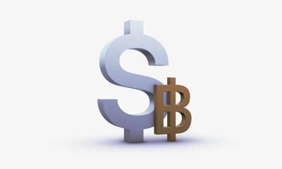 Dollar and Thai baht Symbols Isolated on White Background