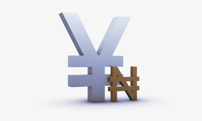 Obraz premium Chinese yuan and Nigerian naira Symbols Isolated on White Background