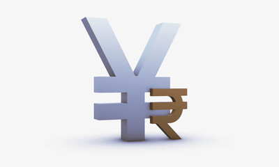 Chinese yuan and Indian rupee Symbols Isolated on White Background