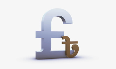 Pounds sterling and Bangladeshi taka Symbols Isolated on White Background