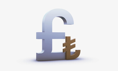 Pounds sterling and Romanian leu Symbols Isolated on White Background