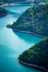 Fantastic azure color of Piva lake in Montenegro