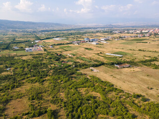 Fototapeta na wymiar Aerial Sunset view of Petrich valley, Bulgaria