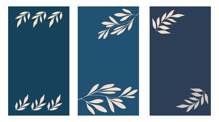 Fototapeta na wymiar Trendy template in minimal style. Branches and leaves. Design backgrounds for social media stories. Copy space for your text. Isolated vector illustration on white background