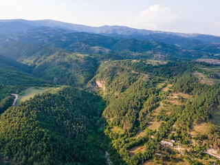 Naklejka na ściany i meble Aerial Sunset view of Petrich valley, Bulgaria
