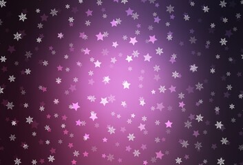 Dark Pink vector background with beautiful snowflakes, stars.