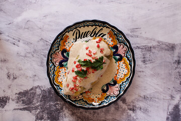 chiles en nogada, traditional food in Puebla Mexico