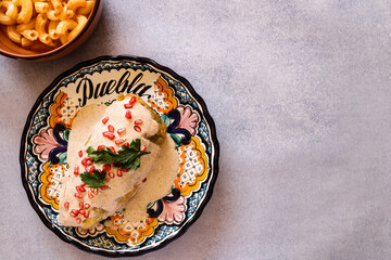 chiles en nogada, traditional food in Puebla Mexico