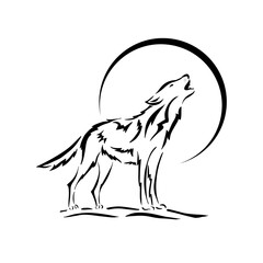 Naklejka premium Wolf howling at the moon logo. Vector illustration