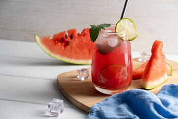 Summer refreshing mojito cocktail with watermelon and lime