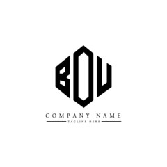 BOU letter logo design with polygon shape. BOU polygon logo monogram. BOU cube logo design. BOU hexagon vector logo template white and black colors. BOU monogram, BOU business and real estate logo. 