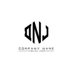 DNJ letter logo design with polygon shape. DNJ polygon logo monogram. DNJ cube logo design. DNJ hexagon vector logo template white and black colors. DNJ monogram, DNJ business and real estate logo. 