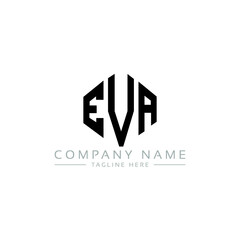 Obraz premium EVA letter logo design with polygon shape. EVA polygon logo monogram. EVA cube logo design. EVA hexagon vector logo template white and black colors. EVA monogram, EVA business and real estate logo. 