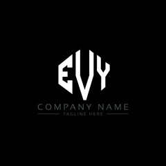 Fototapeta premium EVY letter logo design with polygon shape. EVY polygon logo monogram. EVY cube logo design. EVY hexagon vector logo template white and black colors. EVY monogram, EVY business and real estate logo. 