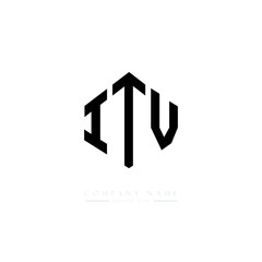 ITV letter logo design with polygon shape. ITV polygon logo monogram. ITV cube logo design. ITV hexagon vector logo template white and black colors. ITV monogram, ITV business and real estate logo. 