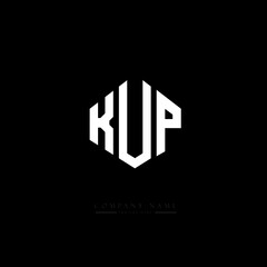 KUP letter logo design with polygon shape. KUP polygon logo monogram. KUP cube logo design. KUP hexagon vector logo template white and black colors. KUP monogram, KUP business and real estate logo. 