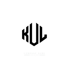 KUL letter logo design with polygon shape. KUL polygon logo monogram. KUL cube logo design. KUL hexagon vector logo template white and black colors. KUL monogram, KUL business and real estate logo. 