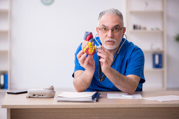 Old male doctor cardiologist working in the clinic