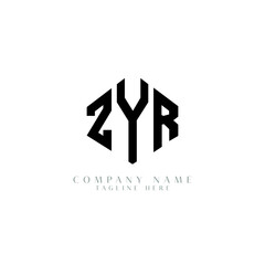 ZYR letter logo design with polygon shape. ZYR polygon logo monogram. ZYR cube logo design. ZYR hexagon vector logo template white and black colors. ZYR monogram, ZYR business and real estate logo. 