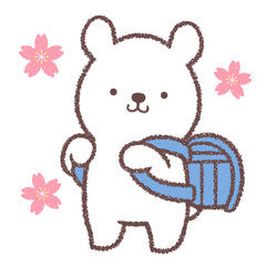 青いランドセルを背負う子供シロクマ