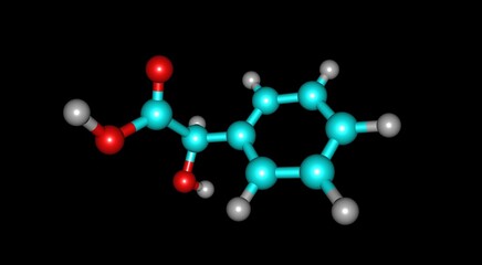 Mandelic acid molecular structure isolated on black