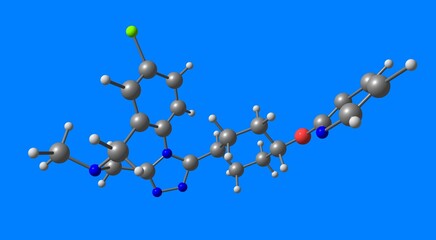Balovaptan molecular structure isolated on blue