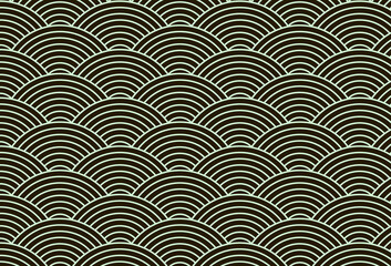 Japanese Traditional Seamless Pattern . Wave Green on Brown Background. Design for fabric,print,product,tiles,packaging,wallpaper,clothing,wrapping.Vector illustration