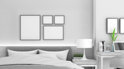 Mock up frame in bedroom,Interior modern style,Mockup poster,3d rendering,3d illustration