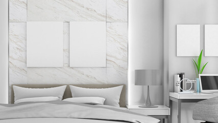 Mock up frame in bedroom,Interior modern style,Mockup poster,3d rendering,3d illustration