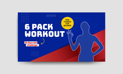 video thumbnail for Fitness, gym or workout channel and web banner template. Thumbnails for social media