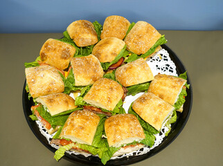 close up on fresh sandwich in the platter