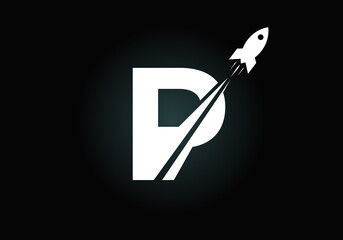 Initial P monogram letter alphabet with a Rocket logo design. Rocket icon. Font emblem. Modern vector logotype for business and company identity.
