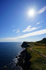 a wonderful seascape with a seaside walkway, scenery around mt. song-ak
