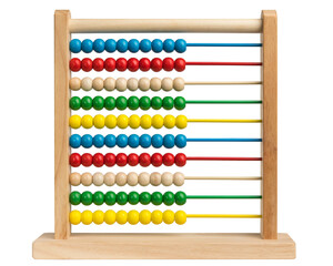 Abacus with colored beads. Abacus with colorful wooden beads on White isolated background. Beads of...