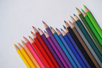 Set of colorful pencils isolated on white background.