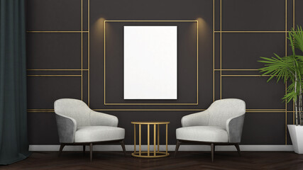 Mock up frame in living room ,Interior modern classic style,Mockup poster,3d rendering,3d illustration