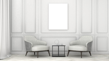 Fototapeta na wymiar Mock up frame in living room ,Interior modern classic style,Mockup poster,3d rendering,3d illustration