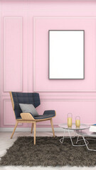 Mock up frame in living room ,Interior modern classic style,Mockup poster,3d rendering,3d illustration
