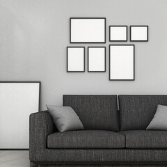Mock up frame in living room ,Interior modern style,Mockup poster,3d rendering,3d illustration