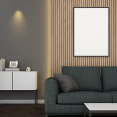 Mock up frame in living room ,Interior modern style,Mockup poster,3d rendering,3d illustration