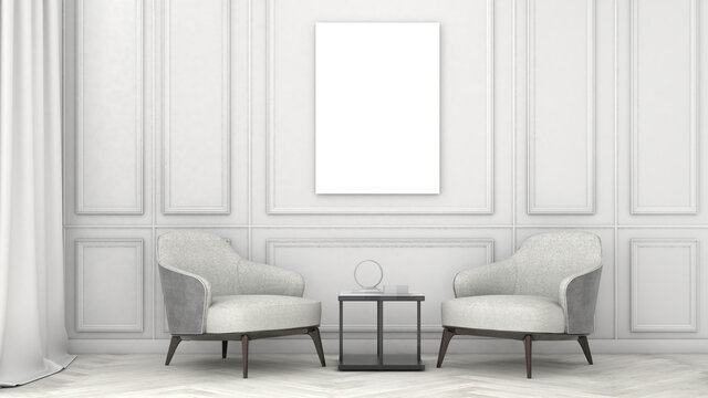 Mock up frame in living room ,Interior modern classic style,Mockup poster,3d rendering,3d illustration © oselote