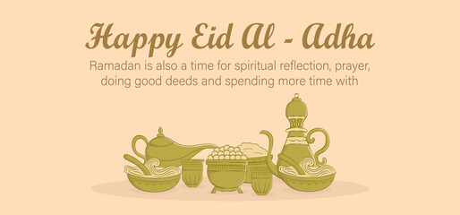 Eid Al Adha Celebration of Muslim holiday the sacrifice a camel, sheep and goat. Can used for landing page, template, ui, web, mobile app, poster, banner, flyer, background.