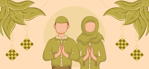 Eid Al Adha Celebration of Muslim holiday the sacrifice a camel, sheep and goat. Can used for landing page, template, ui, web, mobile app, poster, banner, flyer, background.