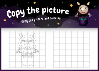 copy the picture kids game and coloring page with a cute rhino using halloween costume