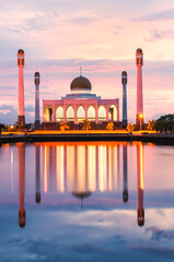 Landscape of central mosque at twilight time, Hat yai, Songkhla, Beautiful destination of southern...