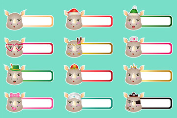 Set of cute rhino sticker labels name or tags collection