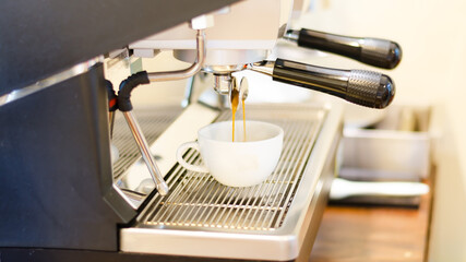 close-up view of professional coffee machine in coffeehouse,espresso machine, close up view
