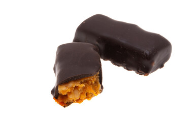 chocolate candies with dried apricots isolated